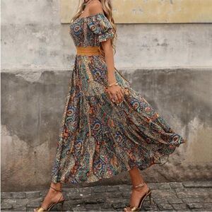 SHEIN Colorful Paisley Off-Shoulder Maxi Dress